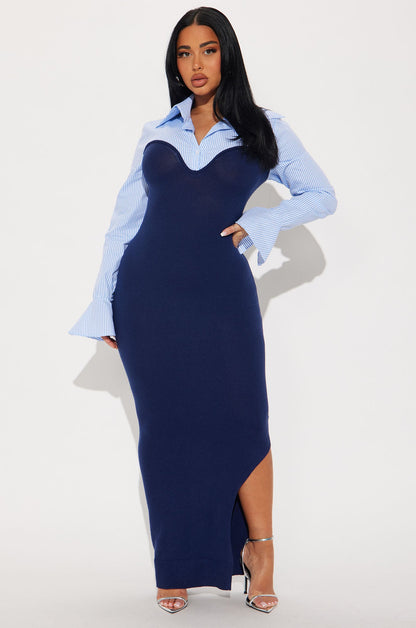 Maya Stripe Sweater Maxi Dress - Navy/combo