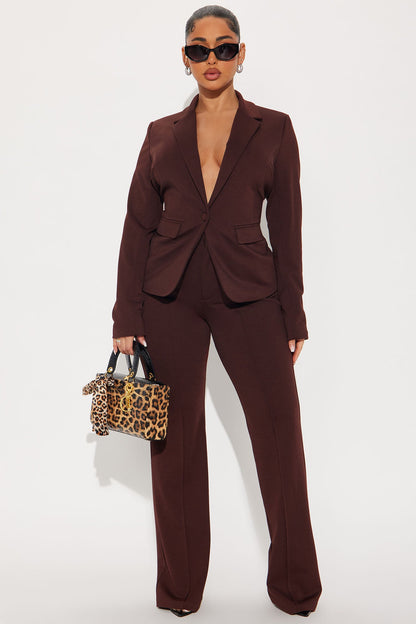 Business Per Usual Blazer Pant Set - Chocolate