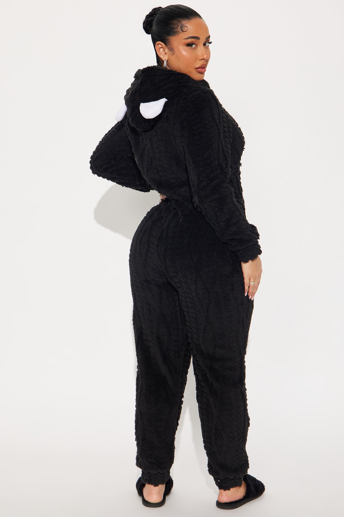 New York Plush Hooded PJ Jumpsuit Onesie - Black