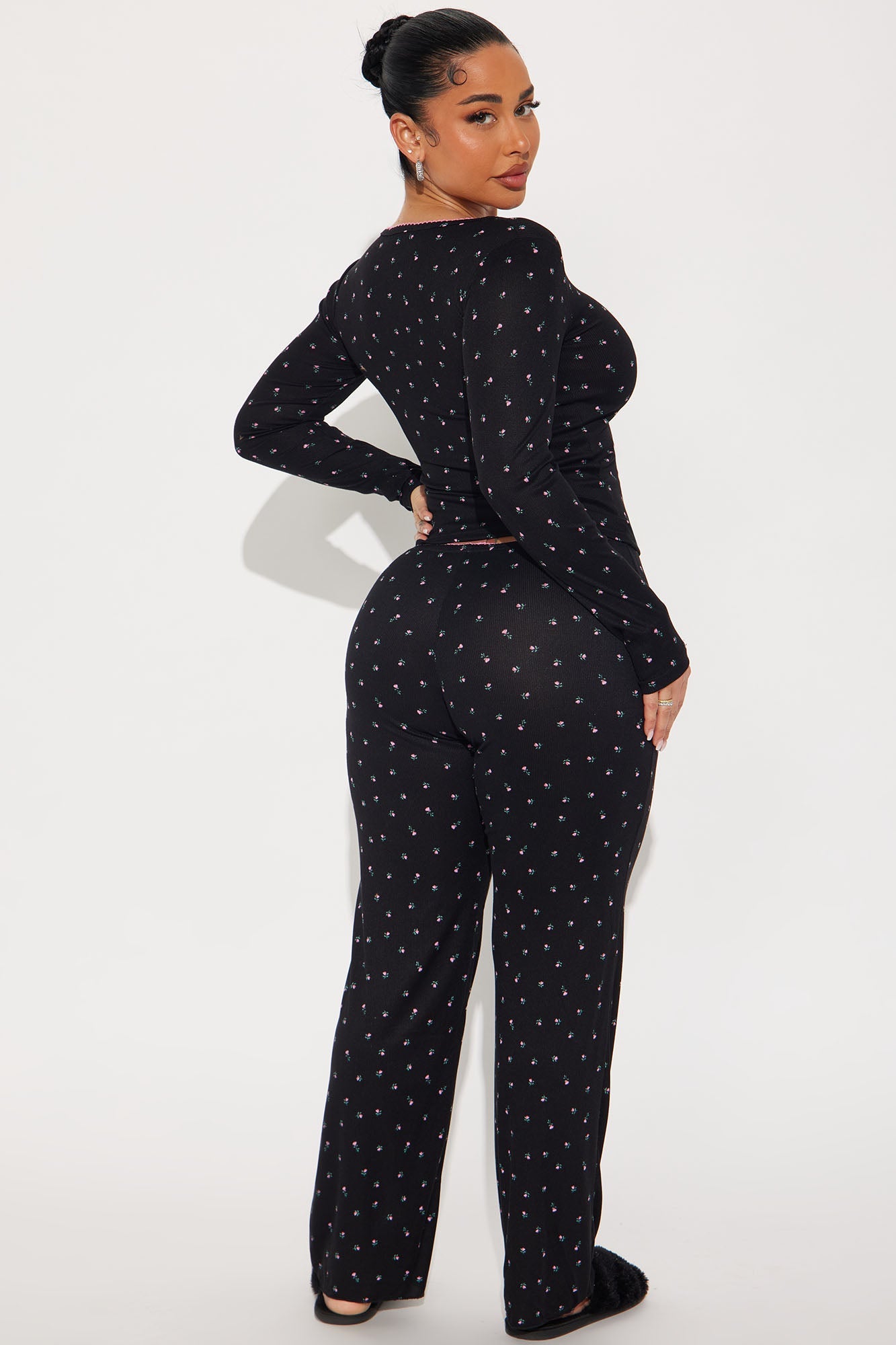 Cozy Dreams Ribbed PJ Pant Set - Black/Pink