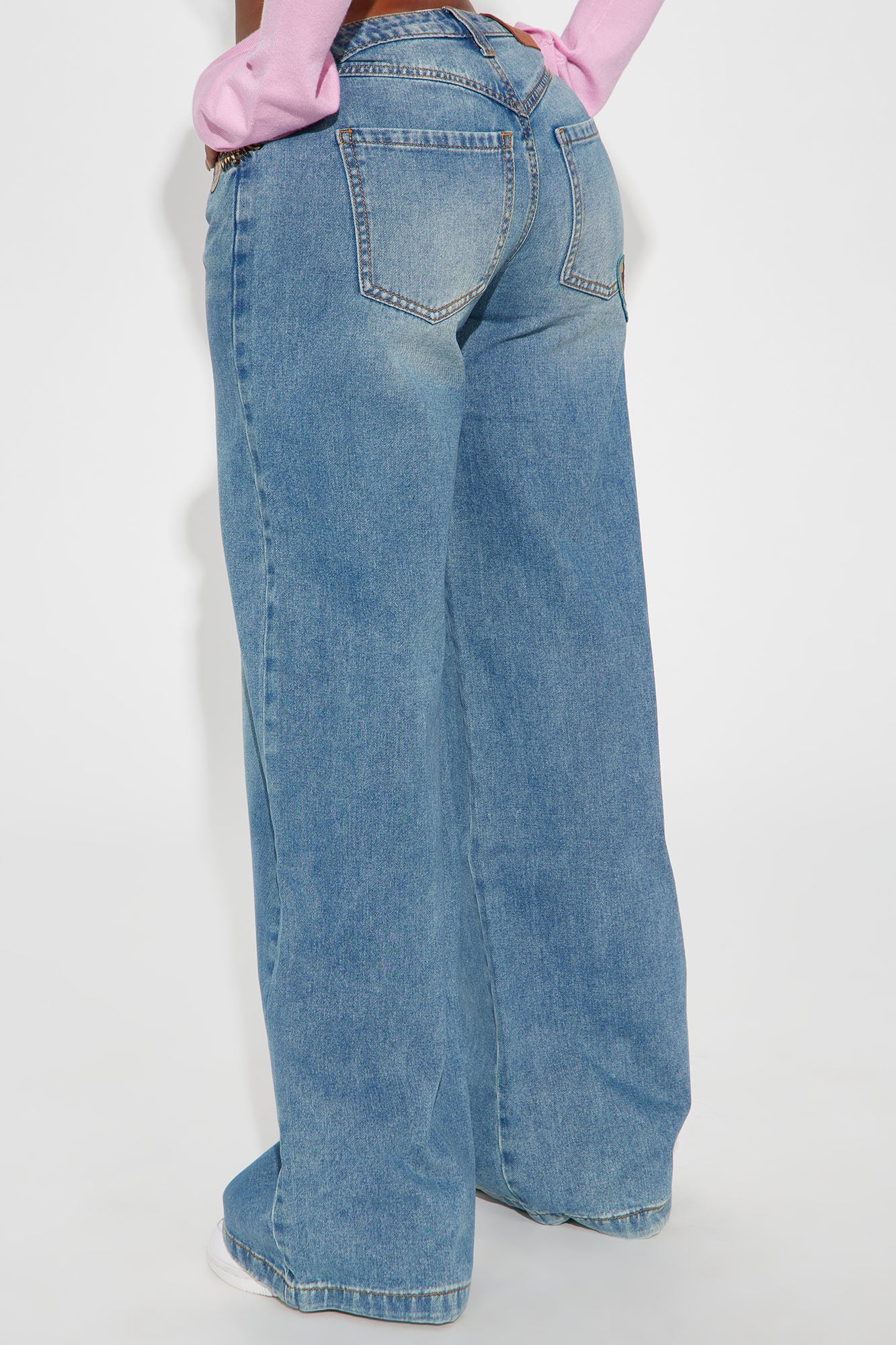 Von Dutch Patchwork Mid Rise Wide Leg Jeans - Medium Wash