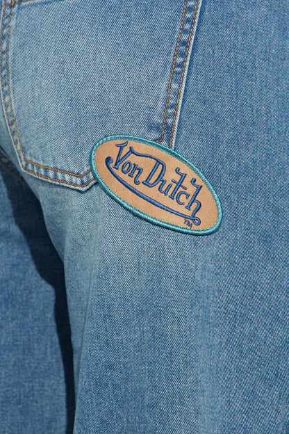 Von Dutch Patchwork Mid Rise Wide Leg Jeans - Medium Wash