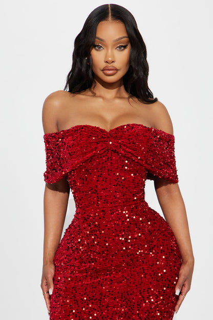Elena Sequin Maxi Gown - Red