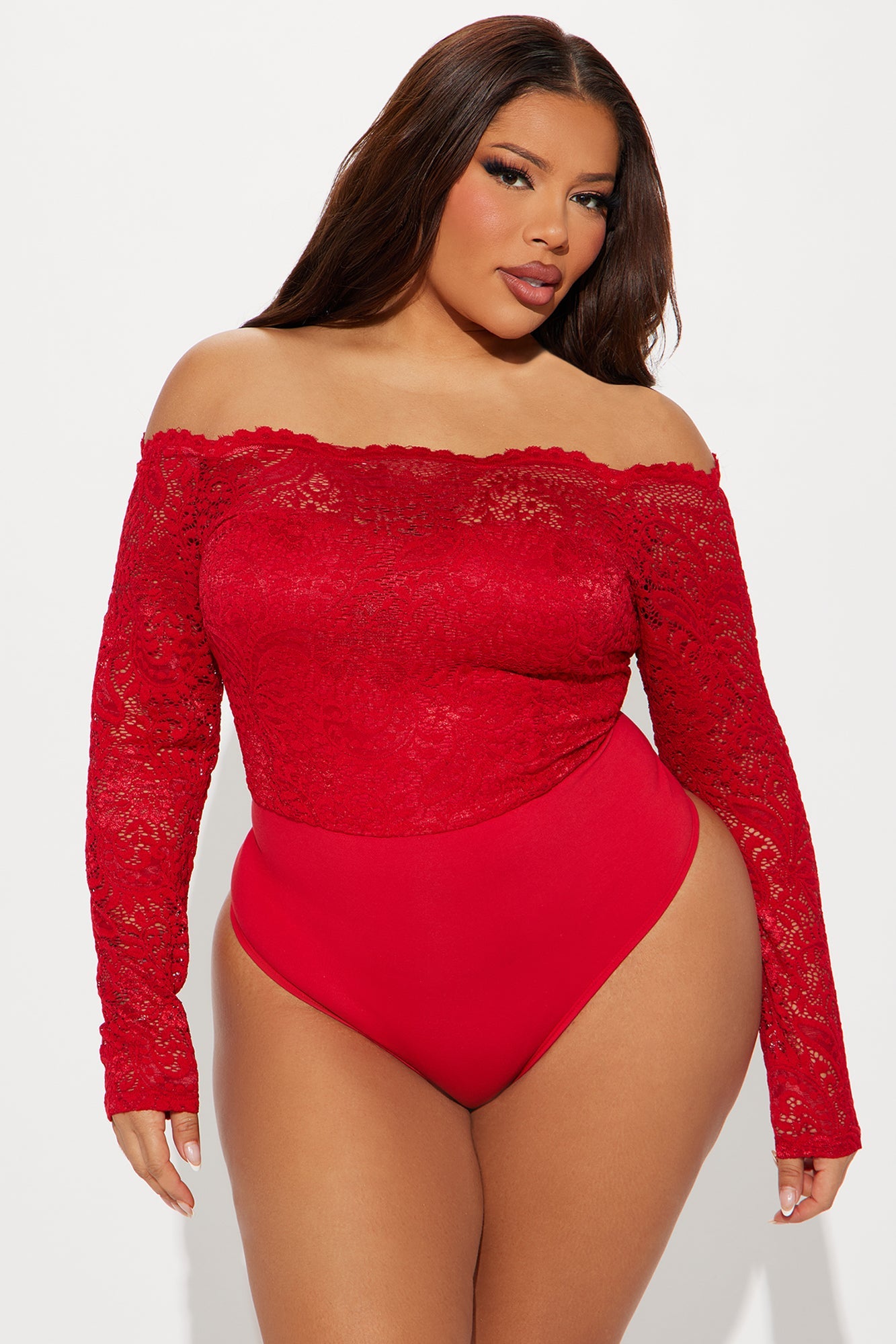 Katie Lace Off Shoulder Bodysuit - Red