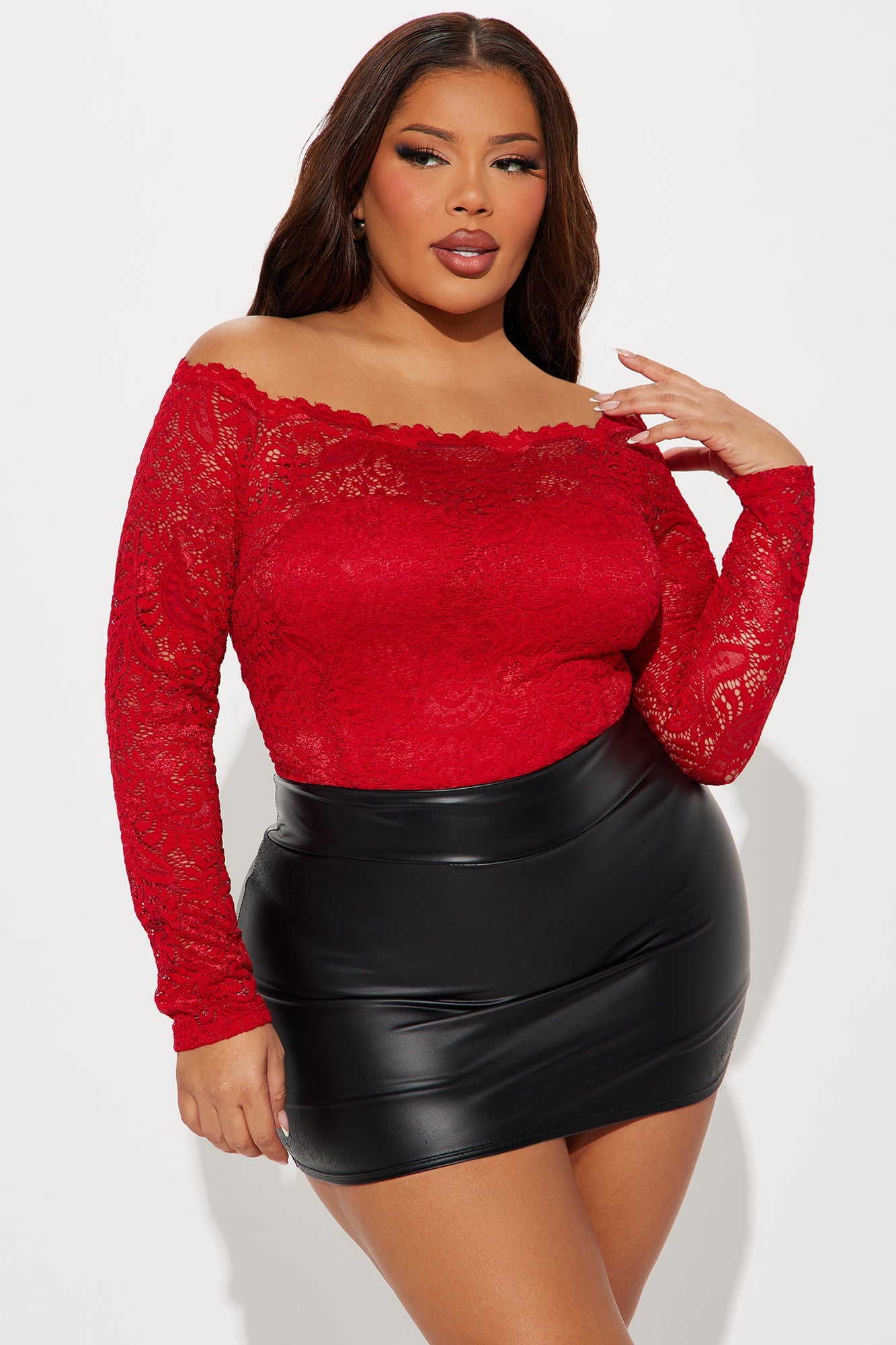 Katie Lace Off Shoulder Bodysuit - Red