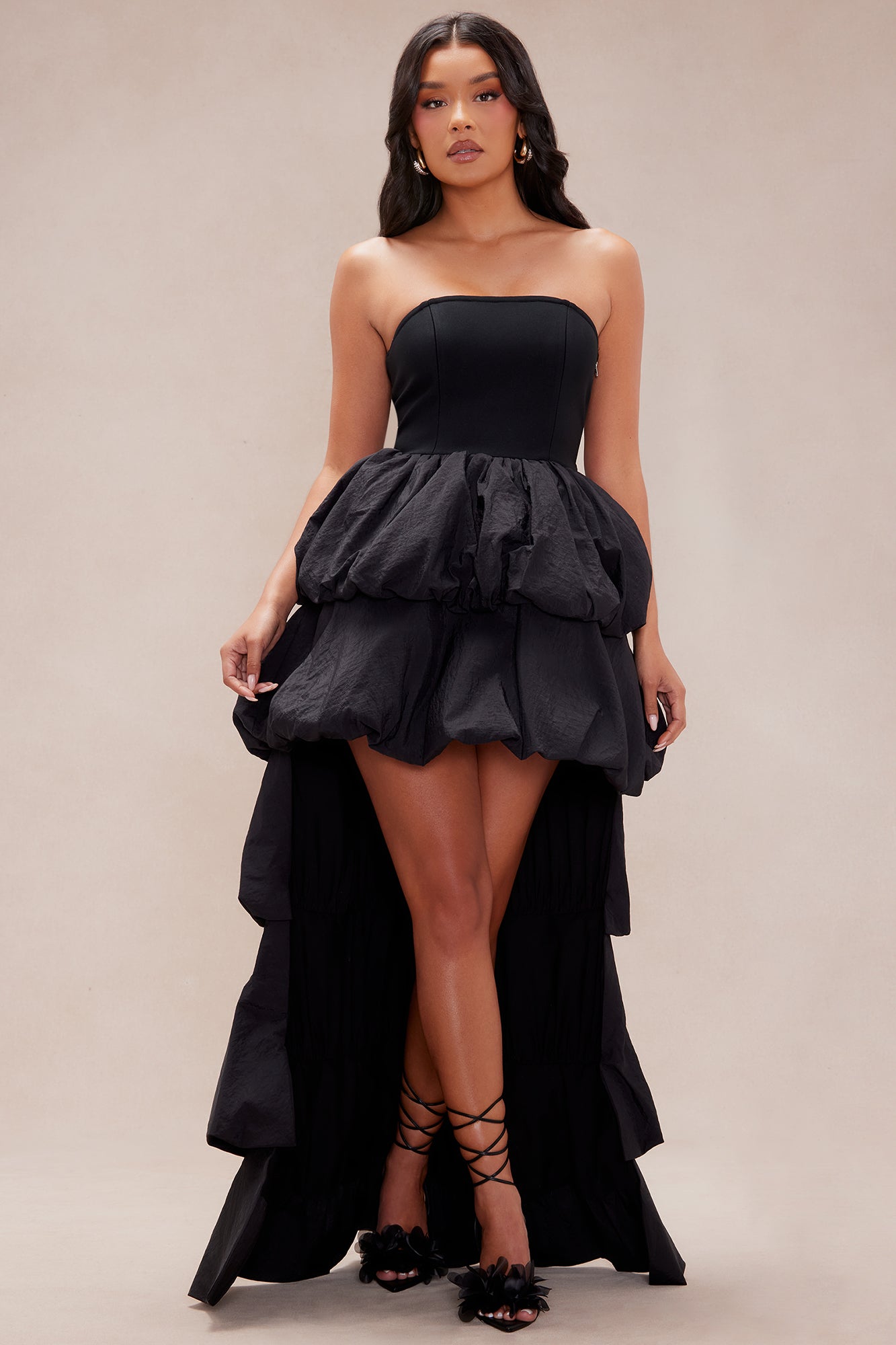 Corinna High Low Bubble Maxi Dress - Black