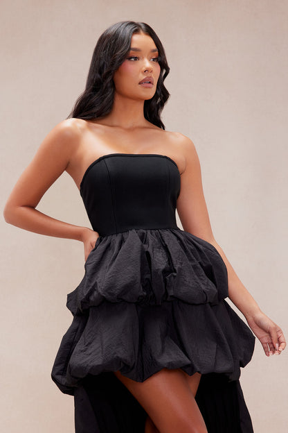 Corinna High Low Bubble Maxi Dress - Black