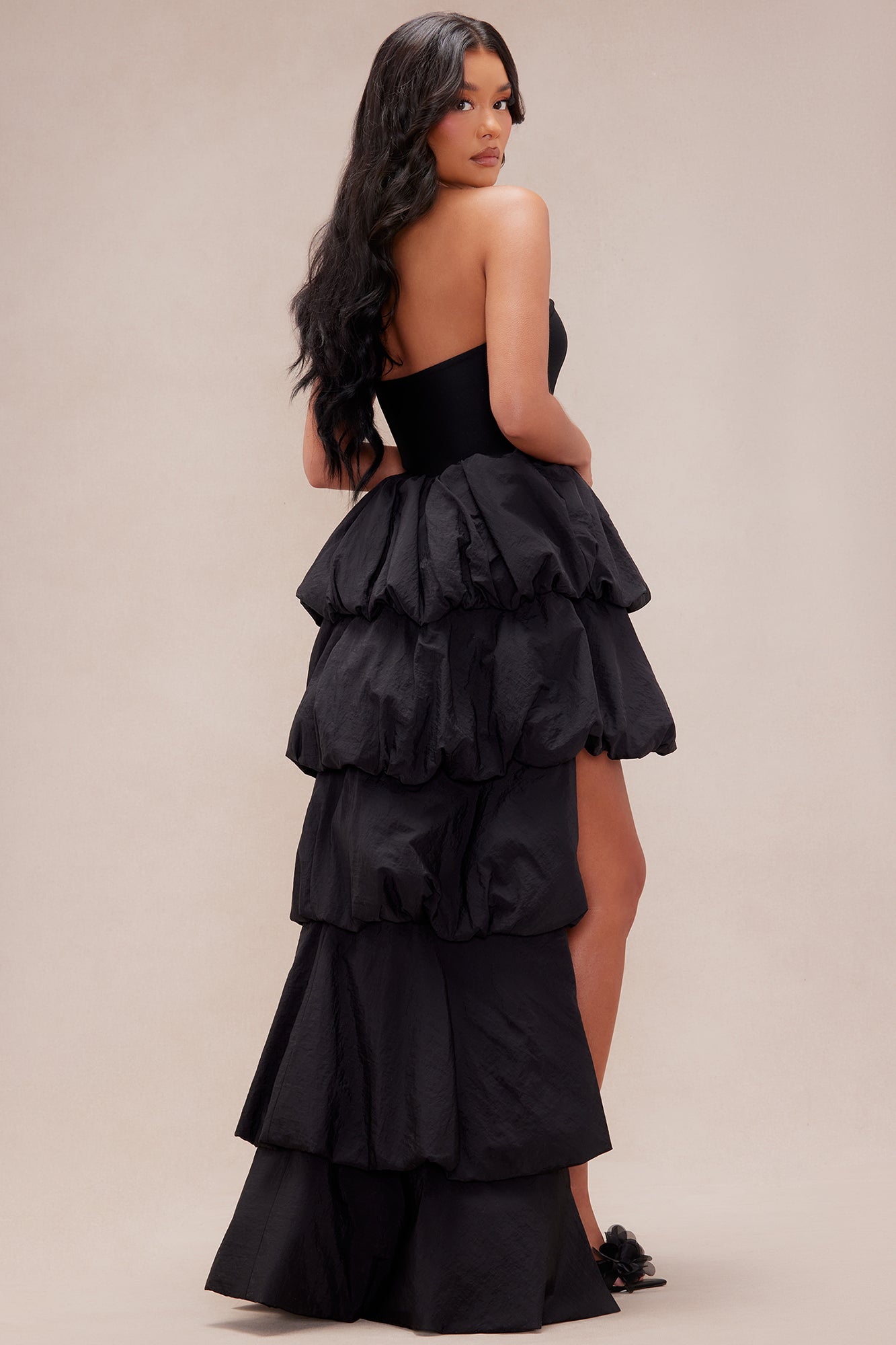 Corinna High Low Bubble Maxi Dress - Black