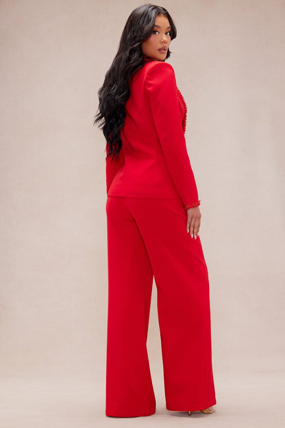 Sweetest Touch Beaded Trim Suit Set - Red