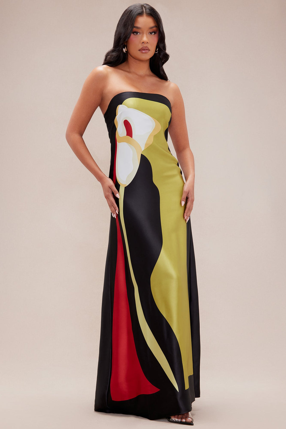 Amalfi Satin Maxi Dress - Black/combo