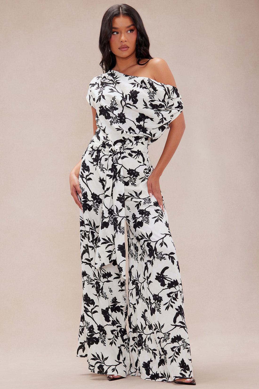 Clarissa Satin Wide Leg Jumpsuit - Ivory/combo