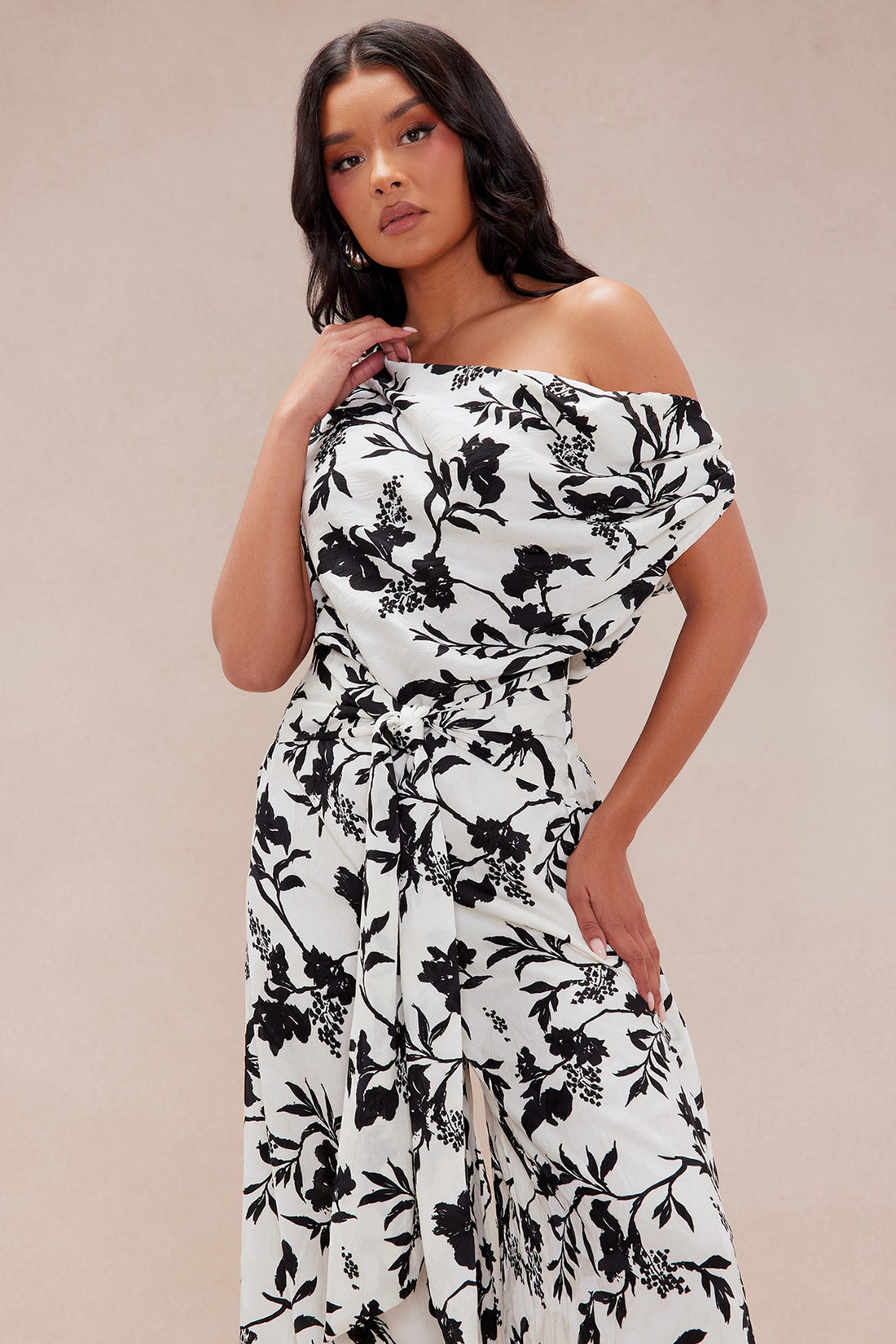 Clarissa Satin Wide Leg Jumpsuit - Ivory/combo