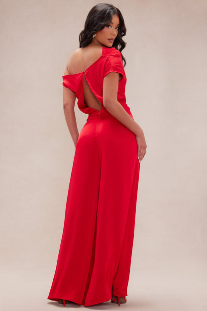 Jessie Satin Wide Leg Jumpsuit - Red