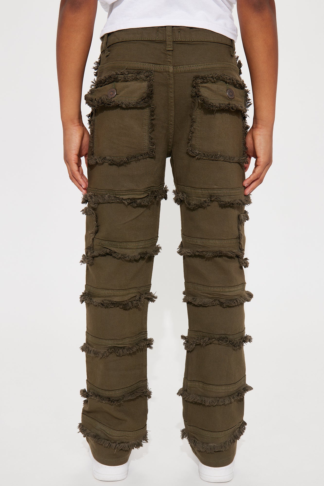 Mini One Of Them Rip And Repair Stacked Flare Denim Jean - Dark Olive