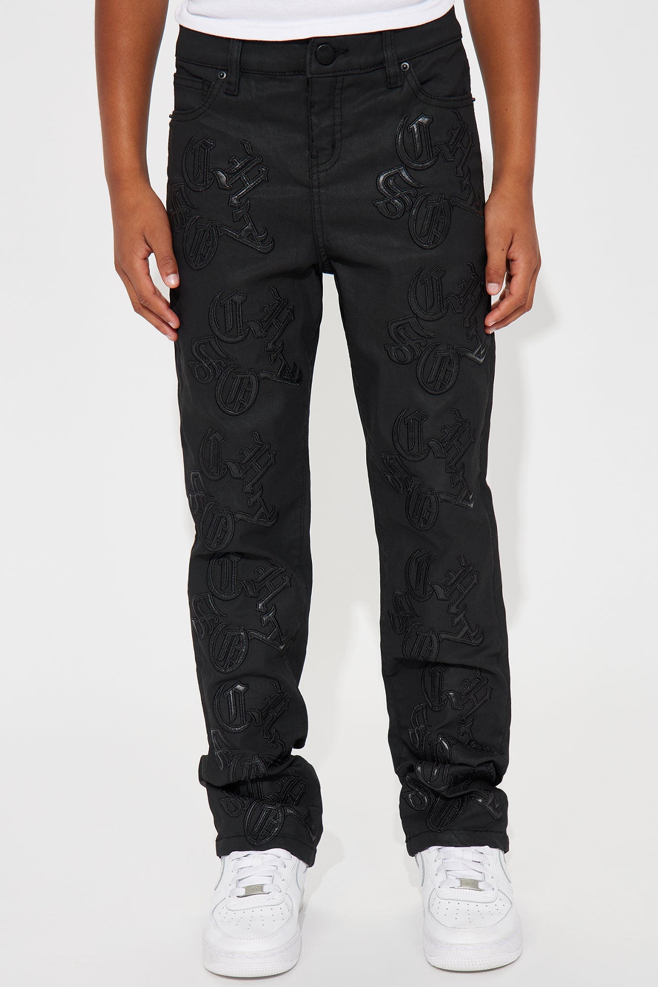 Mini Chaos Embroidery Straight Jeans - Black