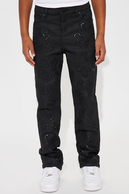 Mini Chaos Embroidery Straight Jeans - Black