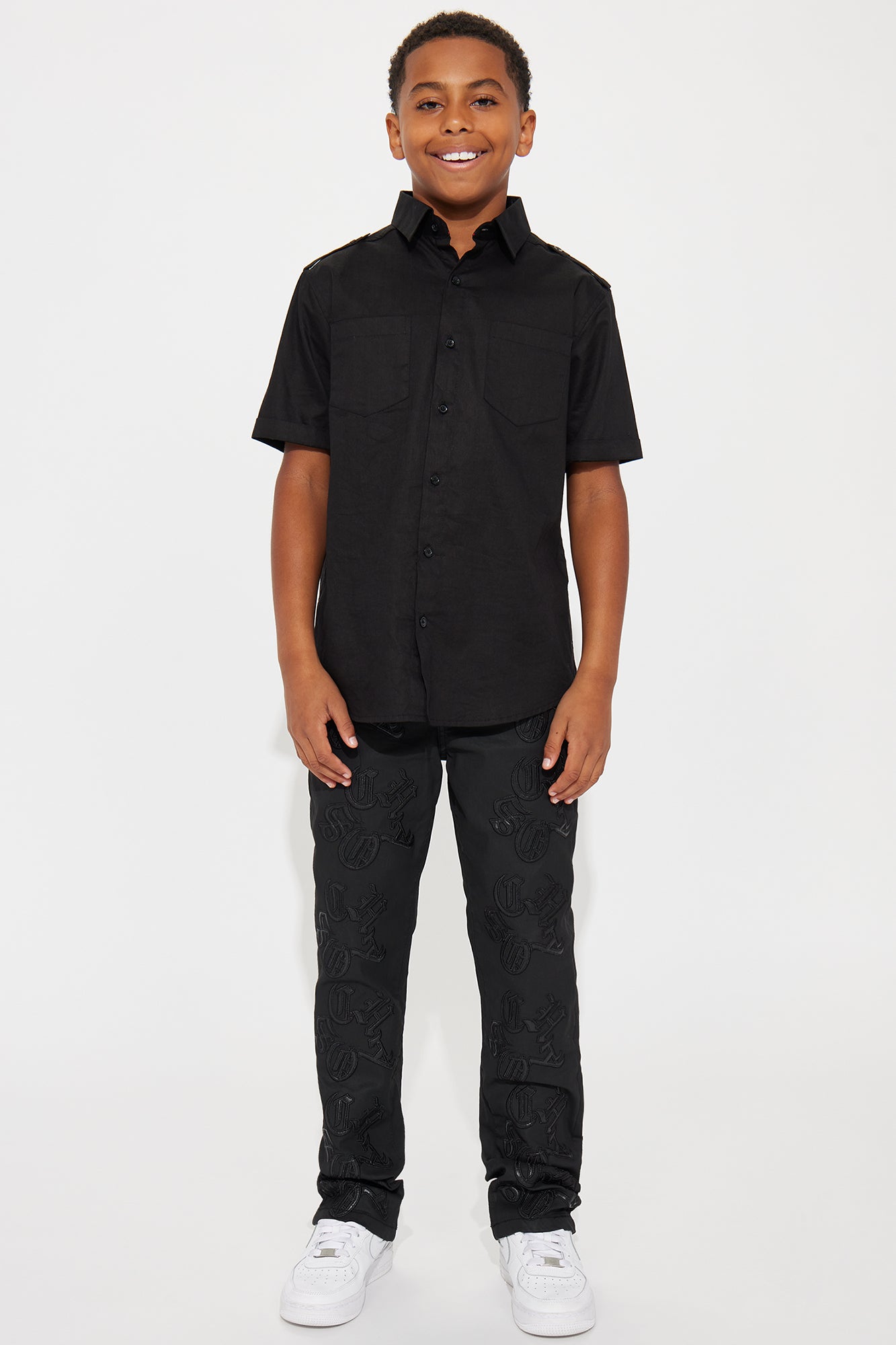 Mini Chaos Embroidery Straight Jeans - Black