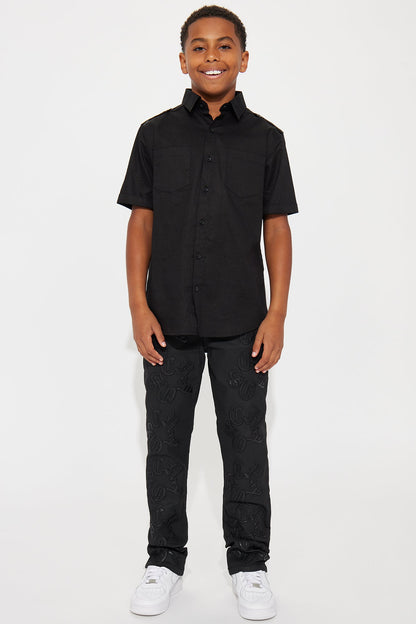 Mini Chaos Embroidery Straight Jeans - Black