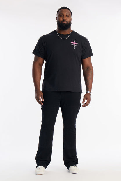 Stacked Skinny Flare Textured Carpenter Jean - Black Wash