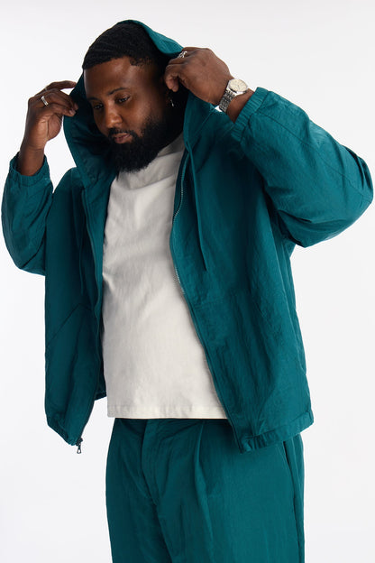 Cropped Hooded Tech Jacket - Teal