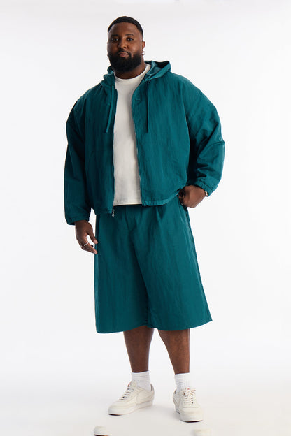 Baggy Pleated Tech Short - Teal