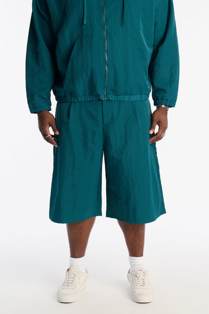 Baggy Pleated Tech Short - Teal