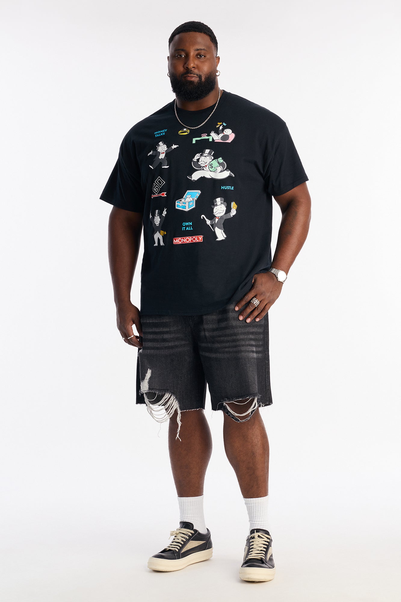 Relaxed Raw Hem Distressed Denim Shorts - Black Wash