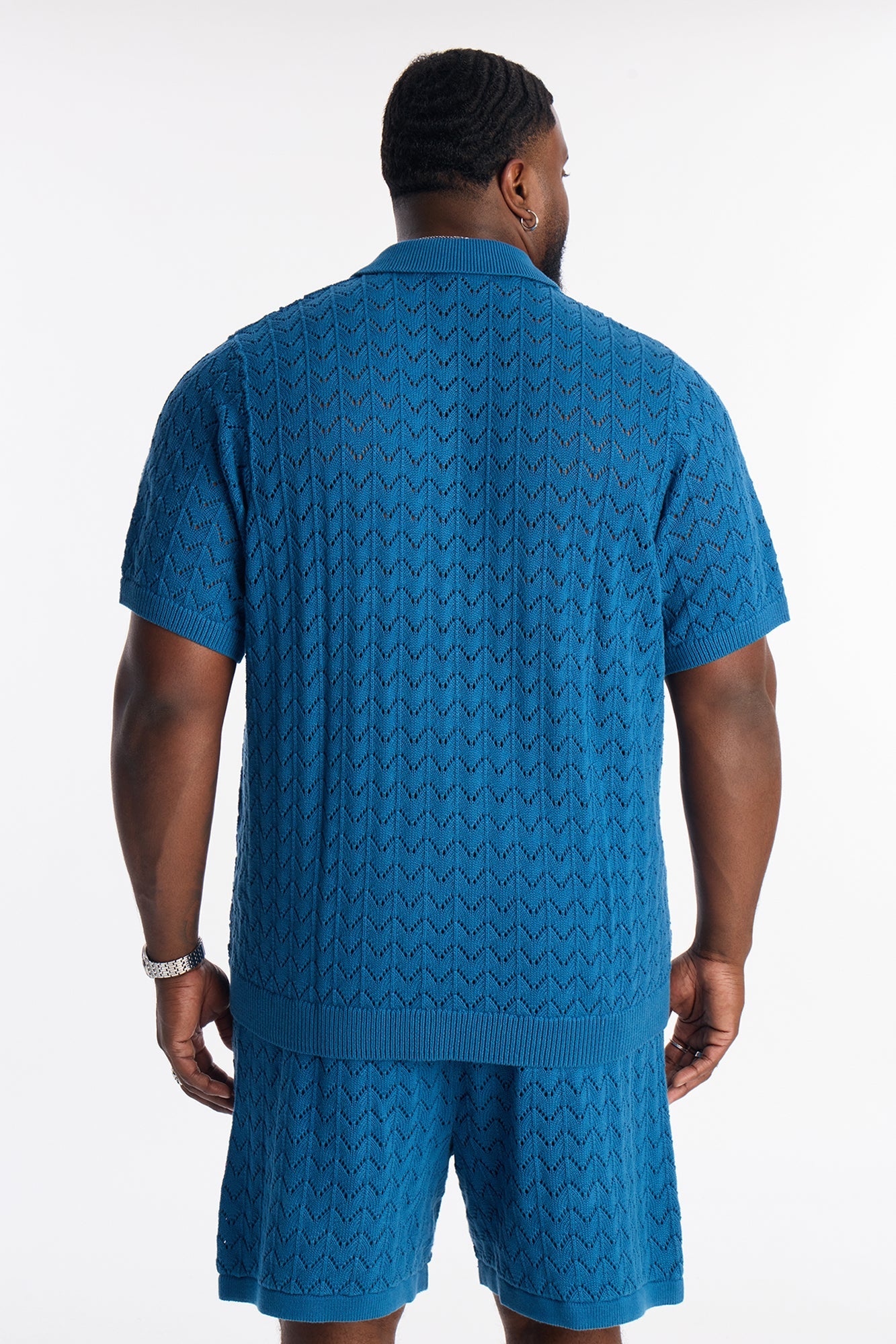 Waterfall Texture Open Knit Shirt - Slate Blue