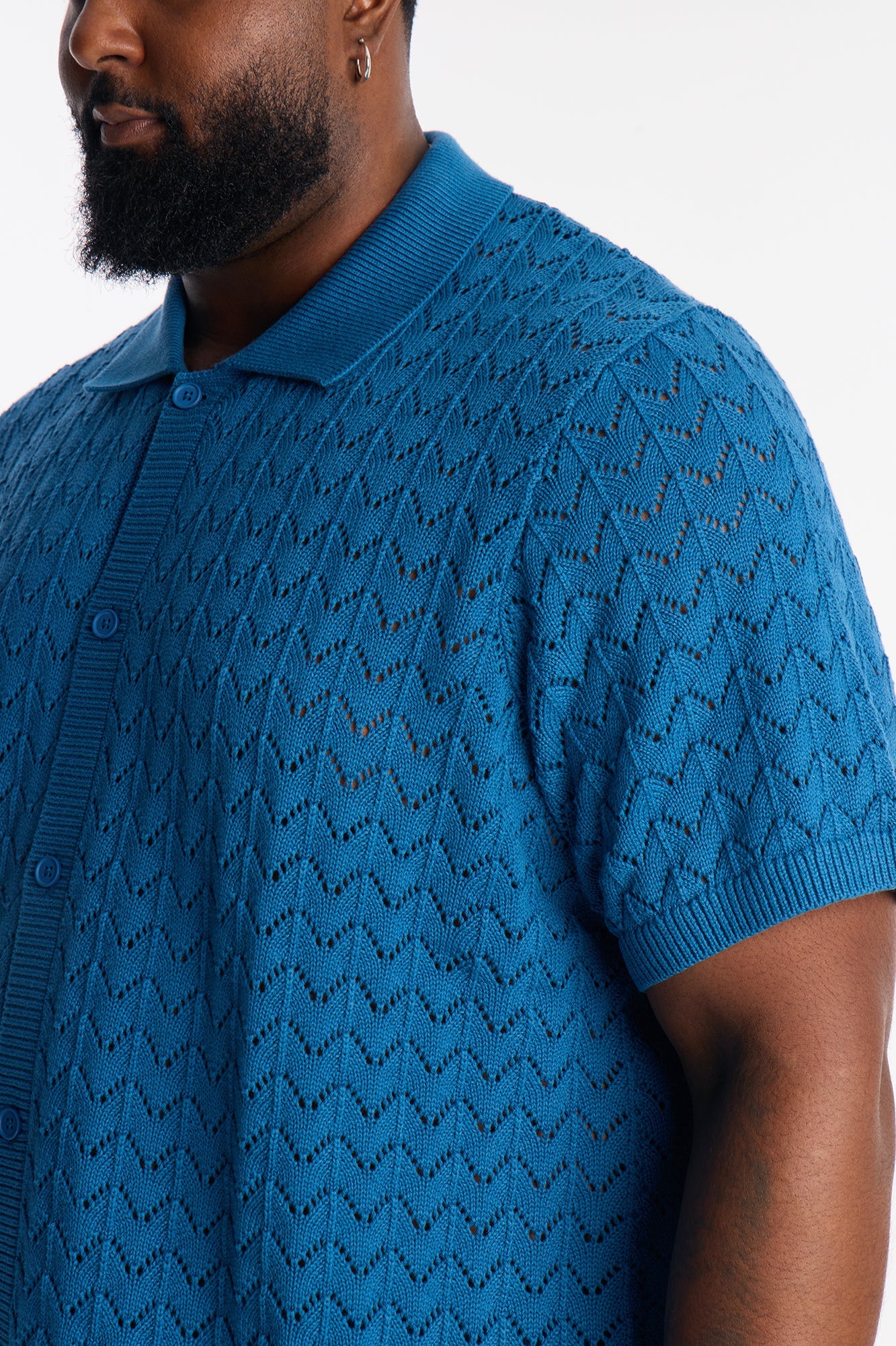 Waterfall Texture Open Knit Shirt - Slate Blue