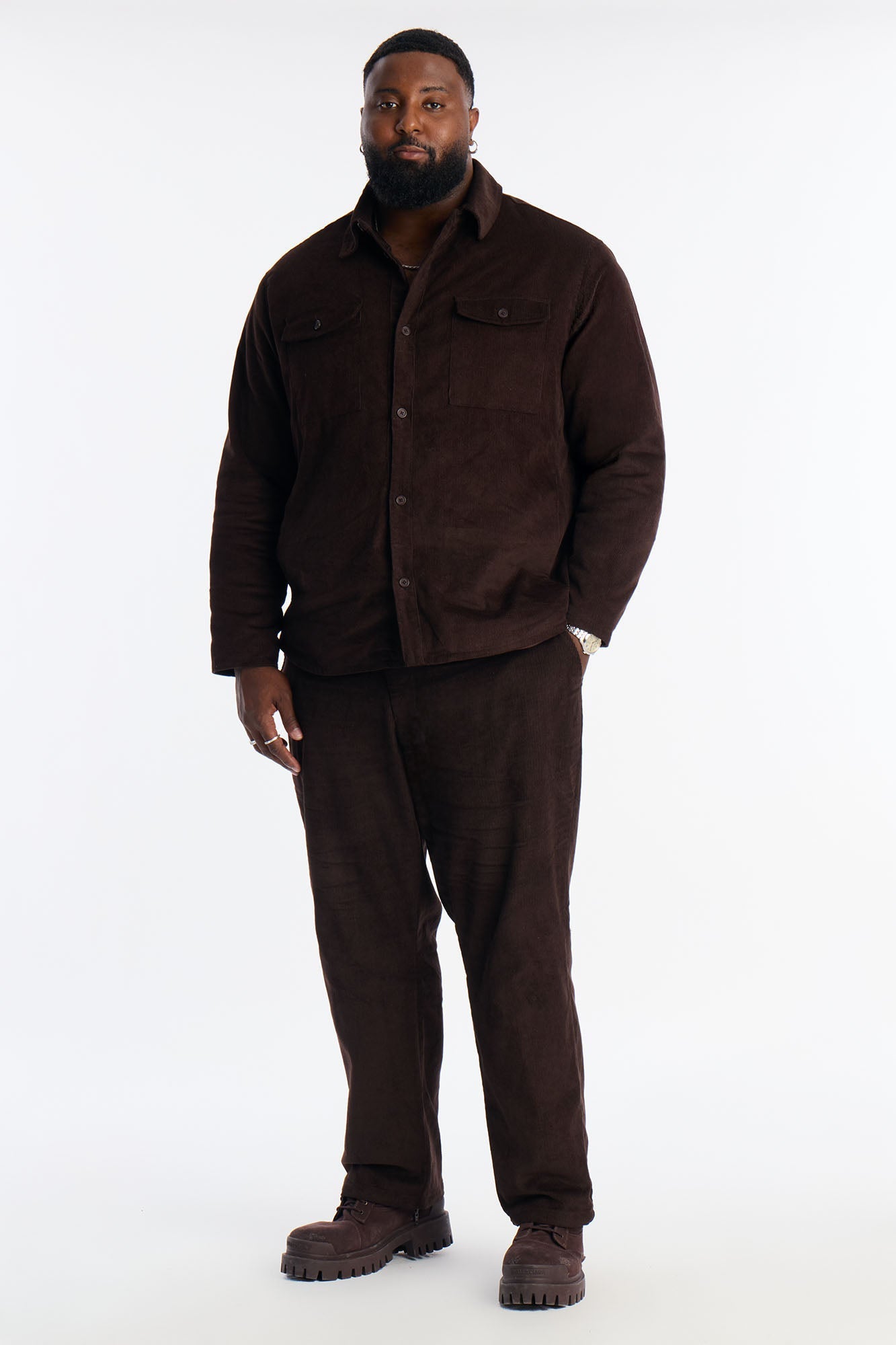 Corduroy Wale Button Up Shirt - Dark Brown