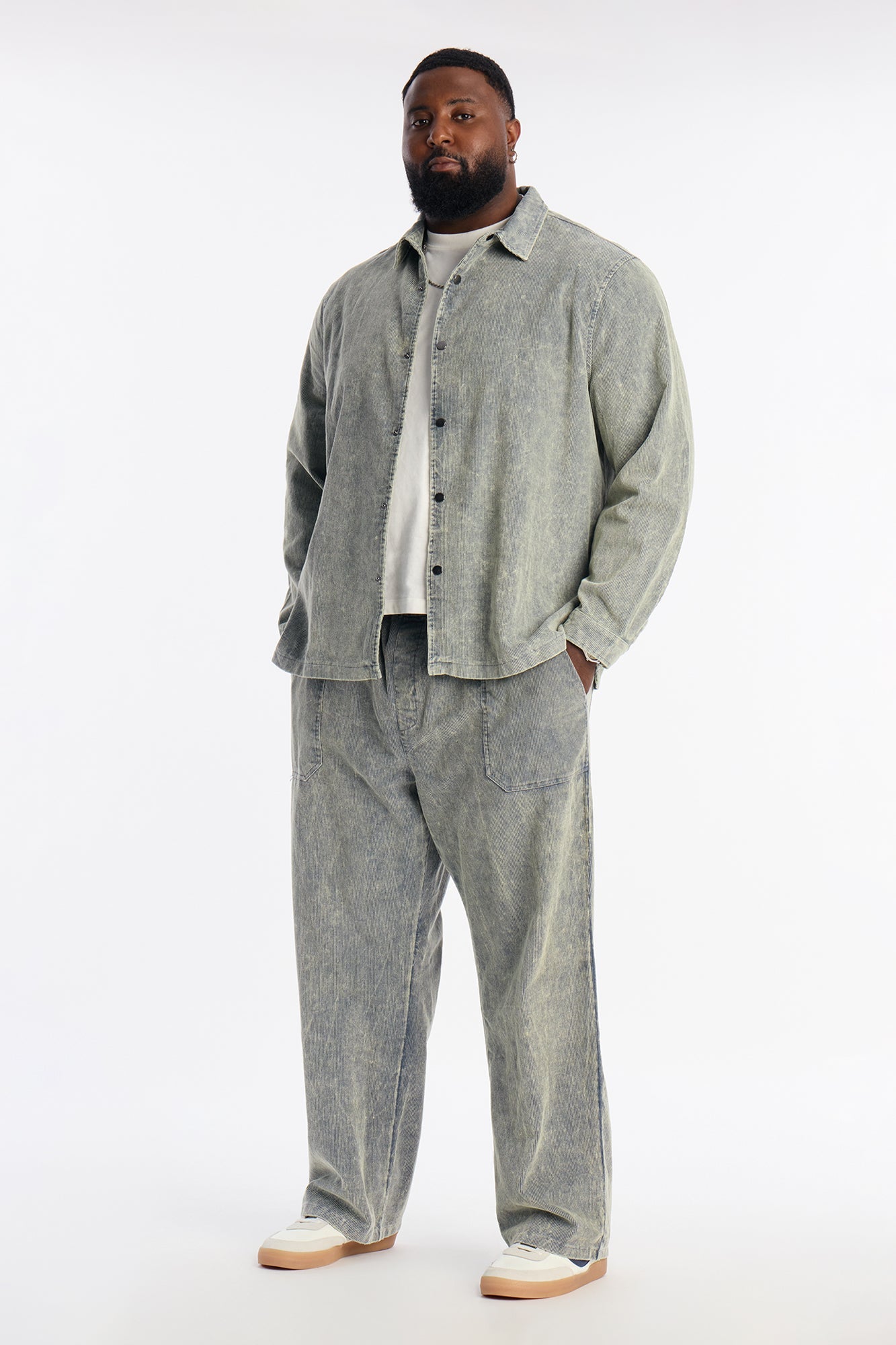 Chi Town Corduroy Button Up Shirt - Blue Wash