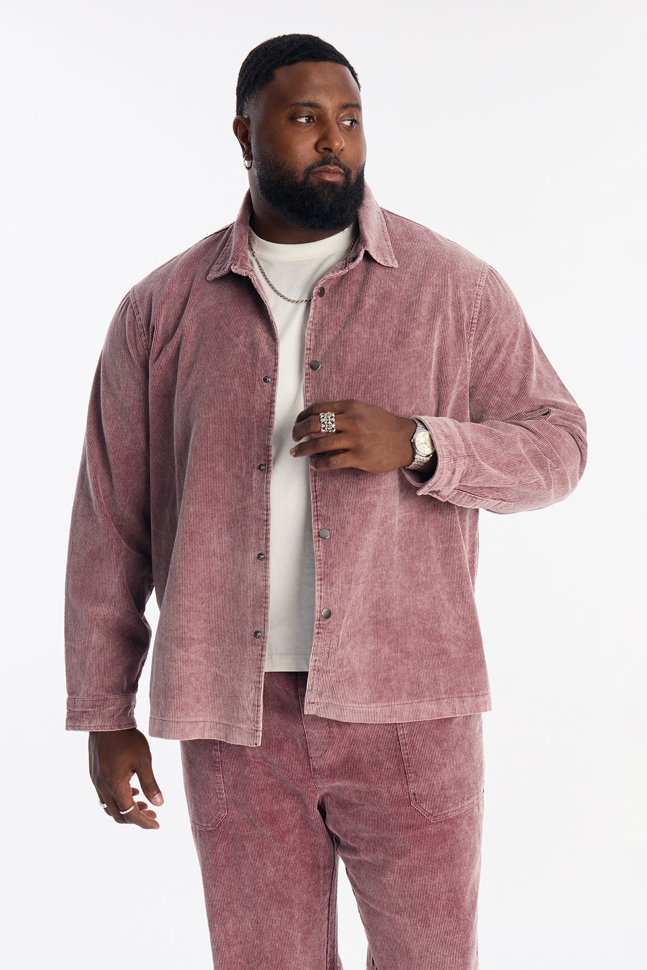 Chi Town Corduroy Button Up Shirt - Burgundy