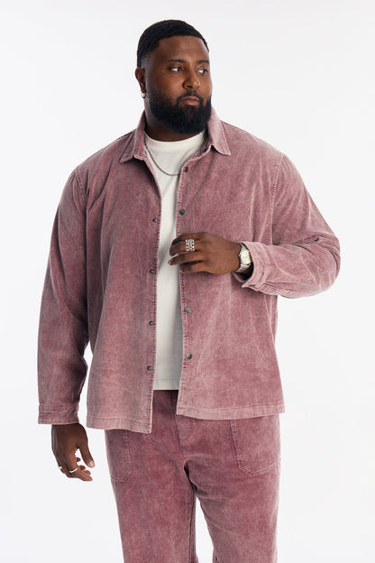 Chi Town Corduroy Button Up Shirt - Burgundy
