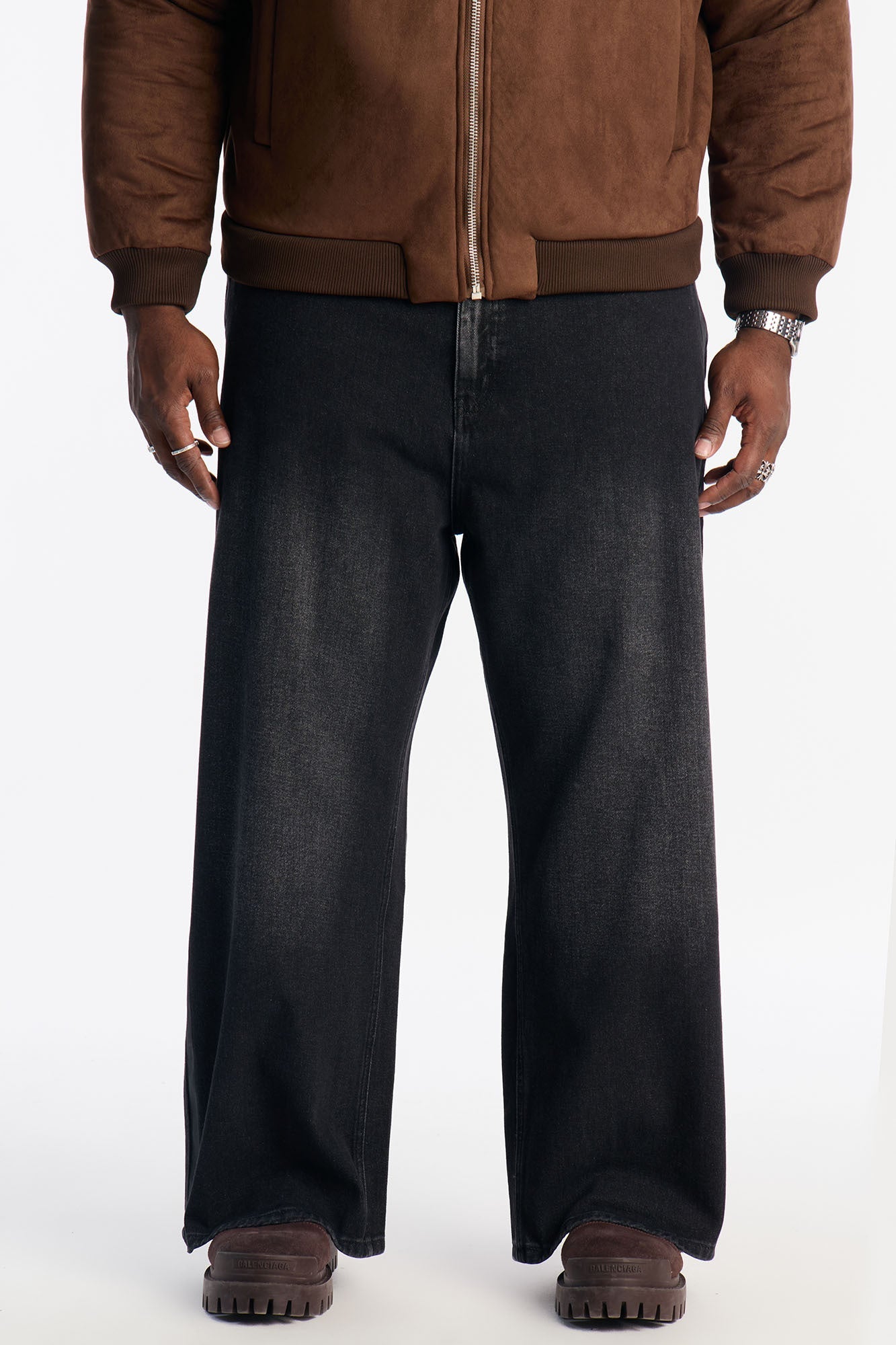Baggy Wide Leg Tuxedo Stripe Jean - Black Wash