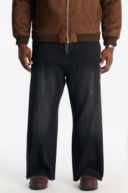 Baggy Wide Leg Tuxedo Stripe Jean - Black Wash