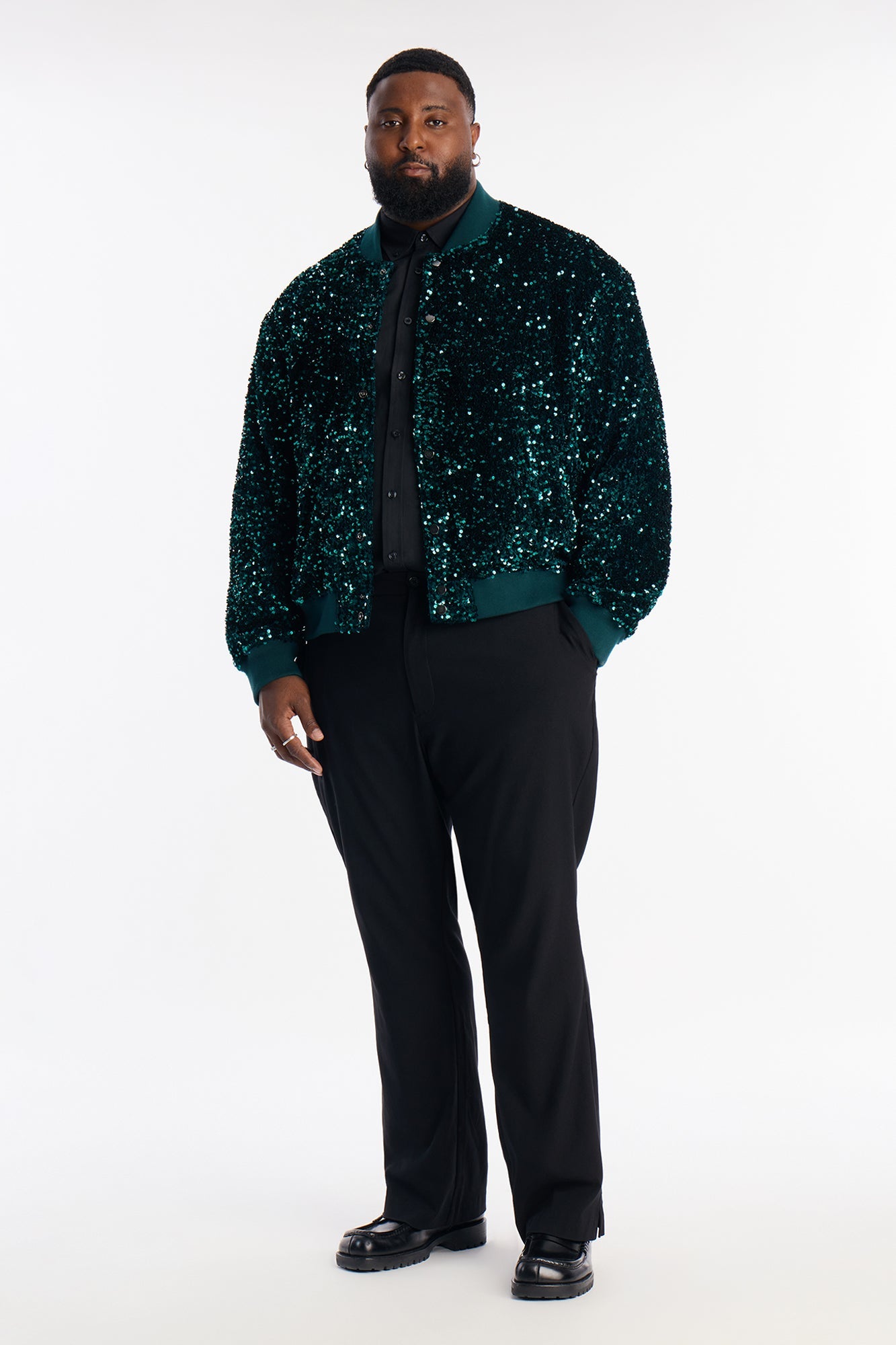 Textured Blinged Out Sequin Bomber Jacket - Green