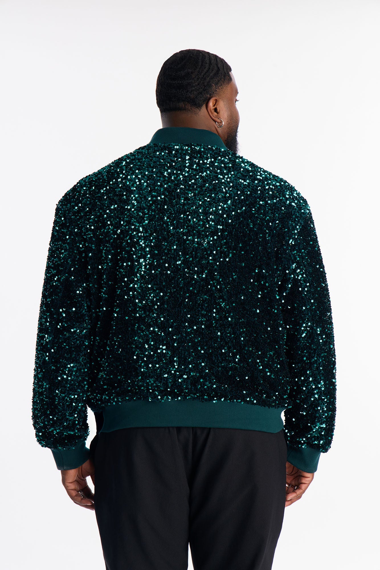 Textured Blinged Out Sequin Bomber Jacket - Green