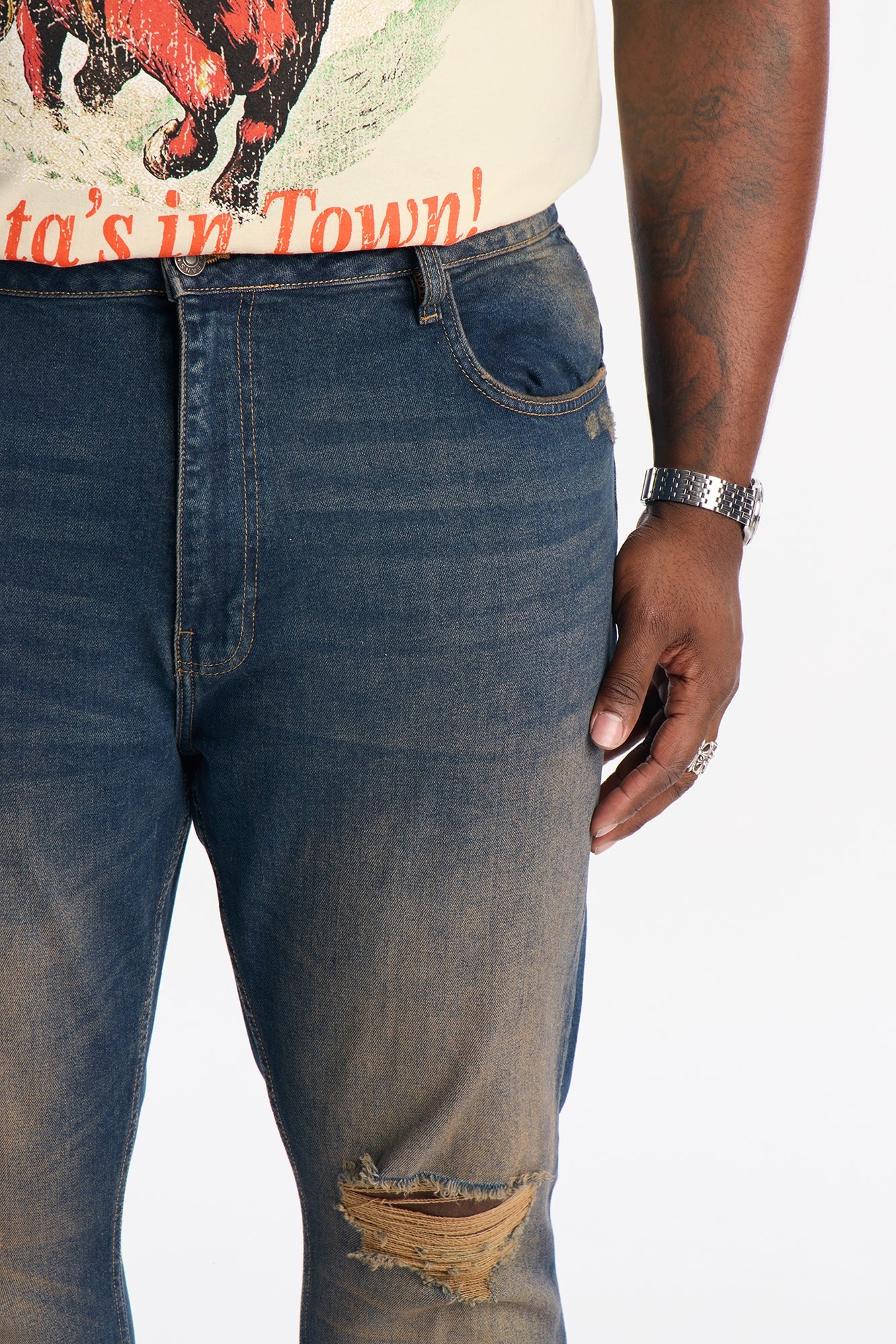 Stacked Skinny Flare Do It To You Destroyed Jean - Dark Wash