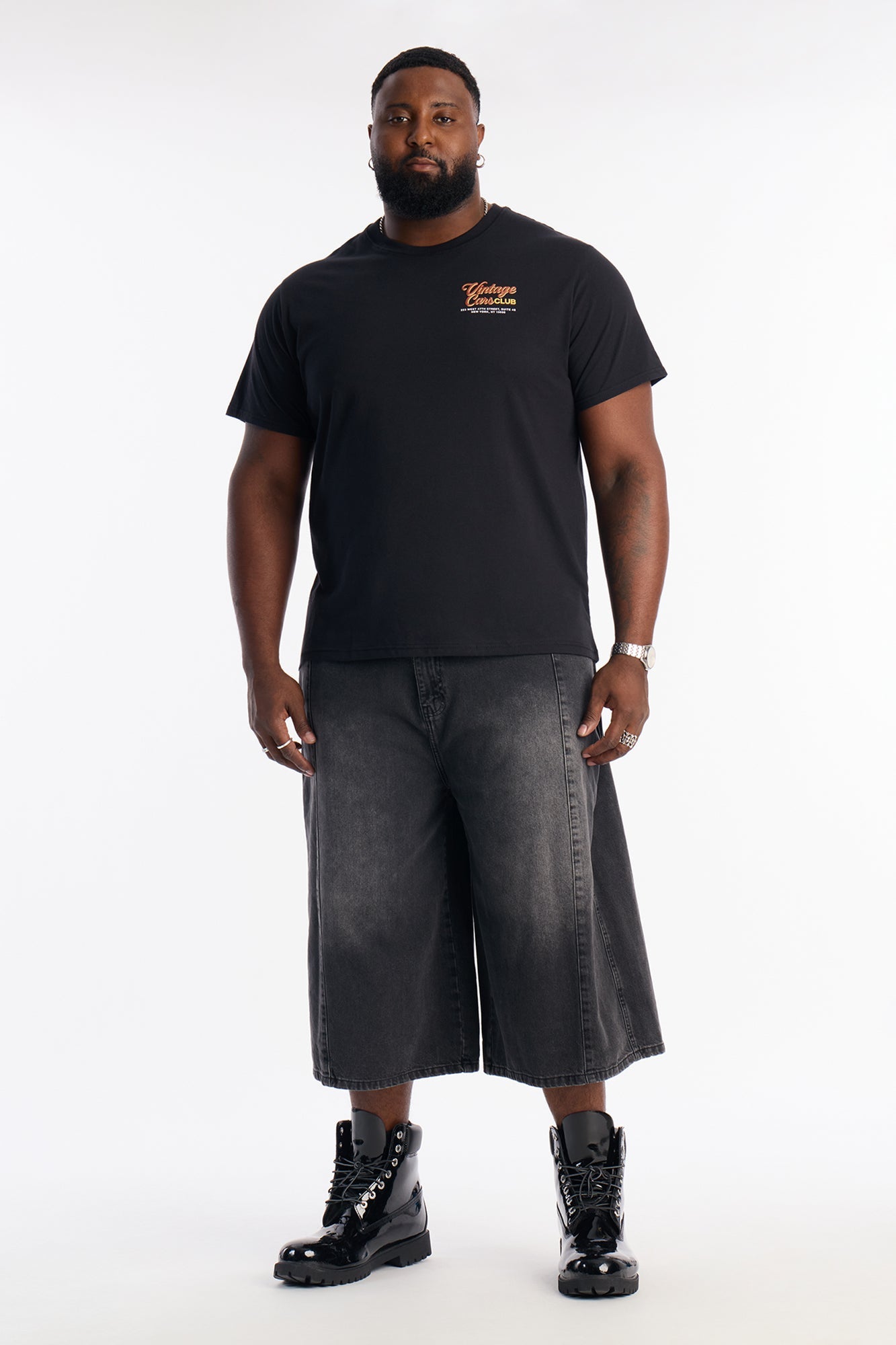 Super Baggy Paneled Down Denim Short - Black Wash
