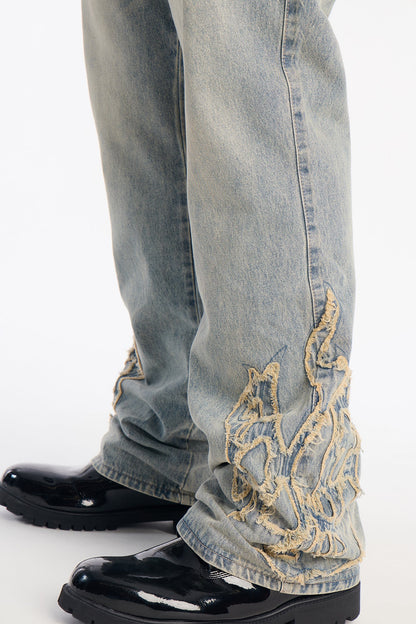Stacked Slim Flare Heat Fray Jean - Light Wash