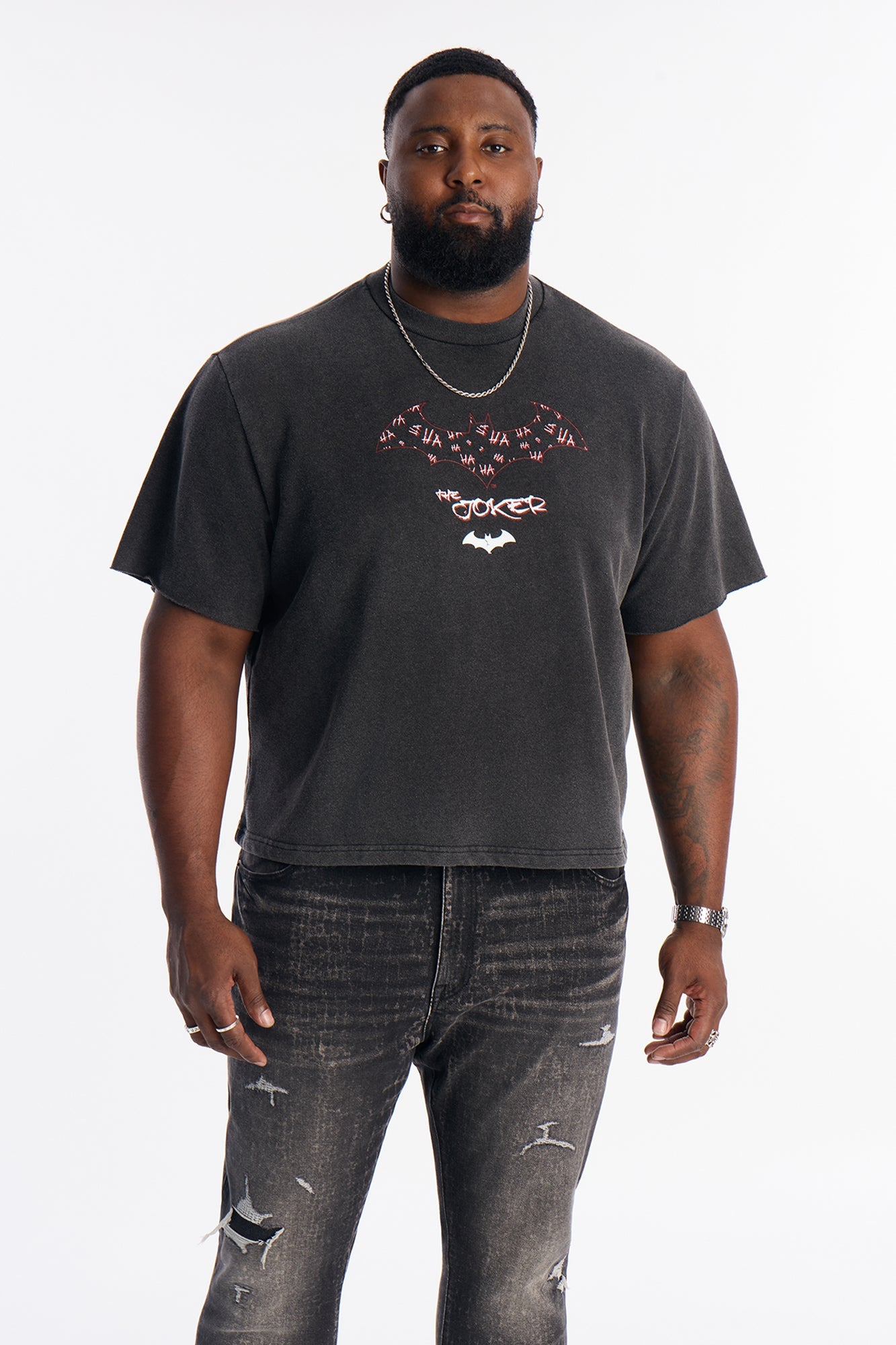 Oversized Joker Anarchy Short Sleeve Fleece Tee - Black Wash