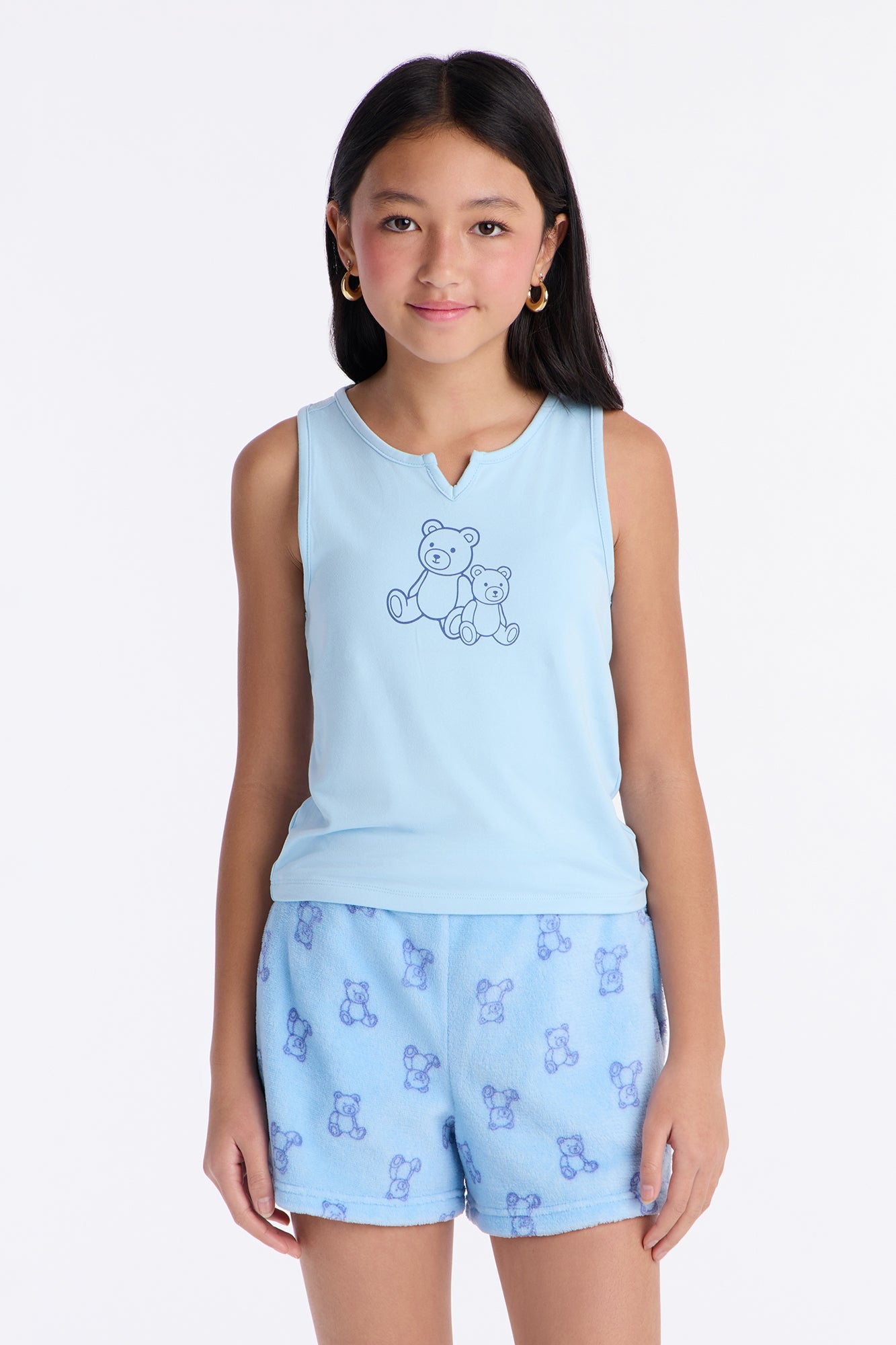 Mini Teddy Bear Dreaming Tank Plush Short Set - Light Blue