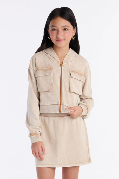 Mini Tina Mineral Wash Hoodie And Skort Set - Sand