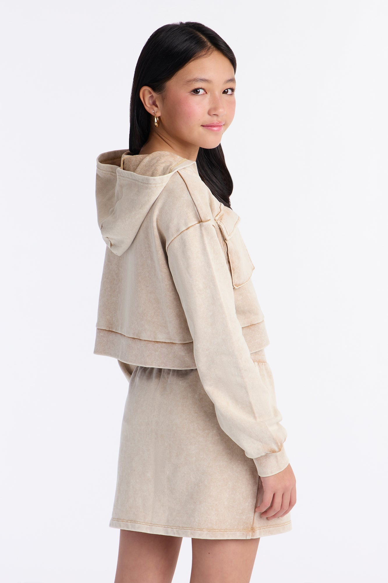 Mini Tina Mineral Wash Hoodie And Skort Set - Sand
