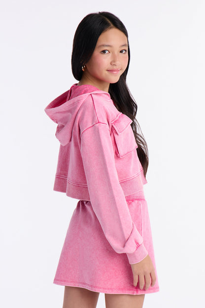 Mini Tina Mineral Wash Hoodie And Skort Set - Hot Pink