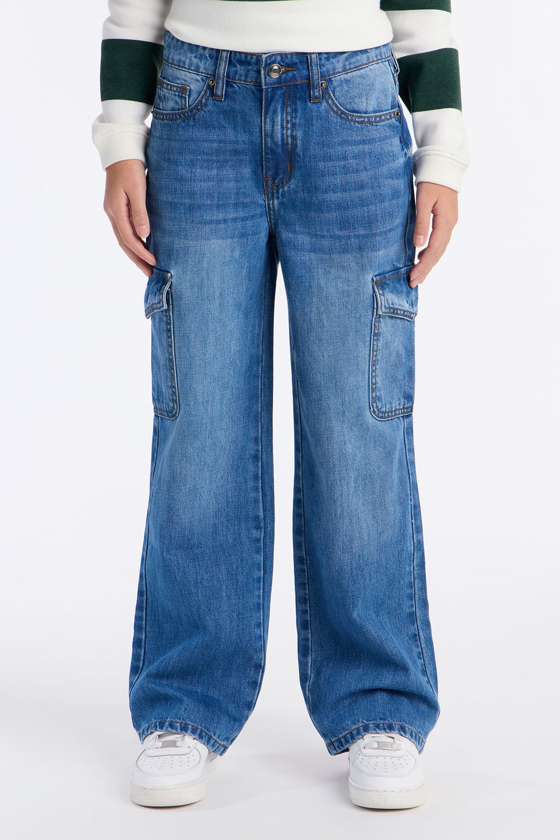 Mini End Of Day Cargo Jeans - Medium Blue Wash