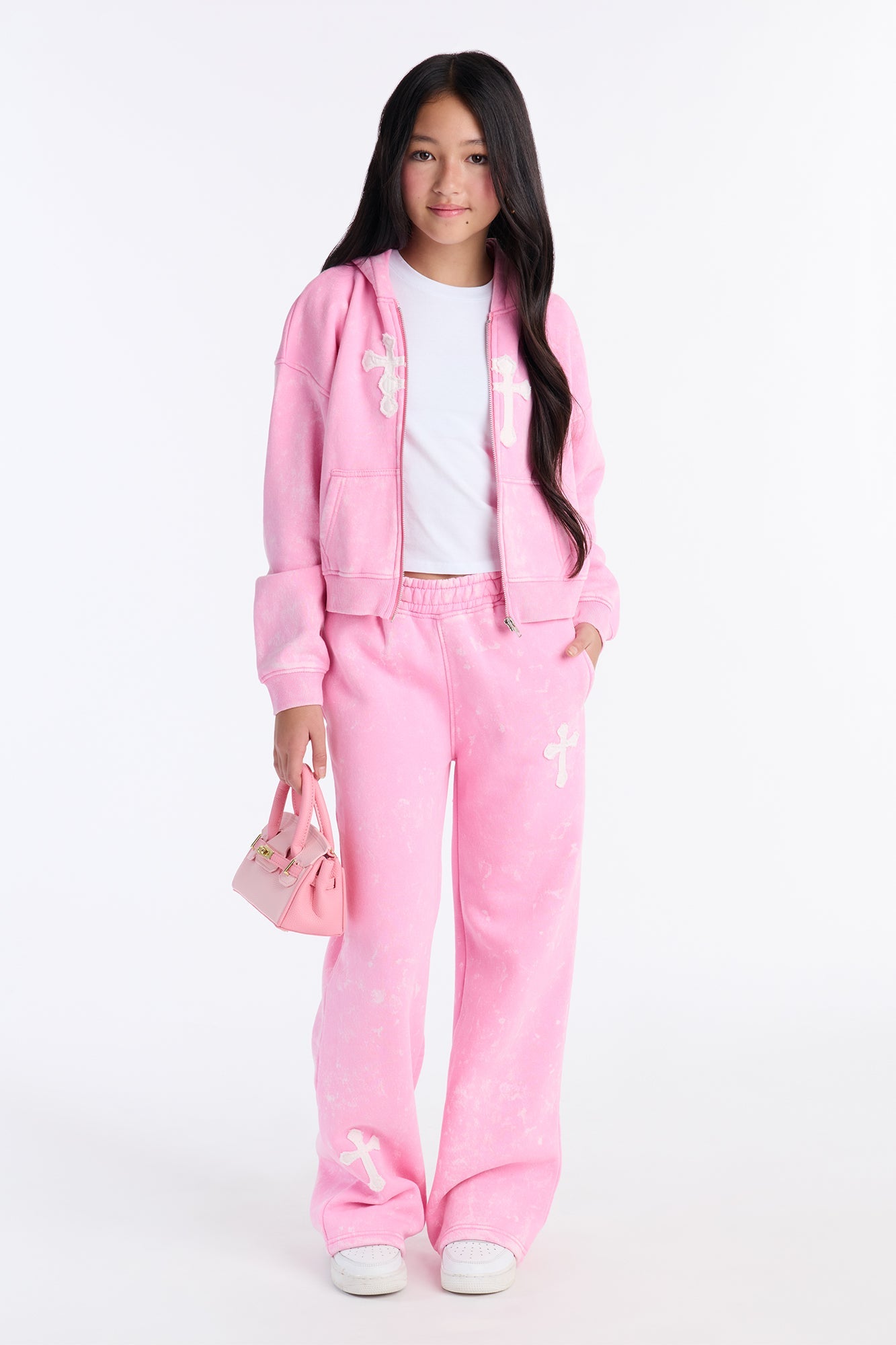 Mini Double The Intentions Washed Fleece Hoodie - Pink