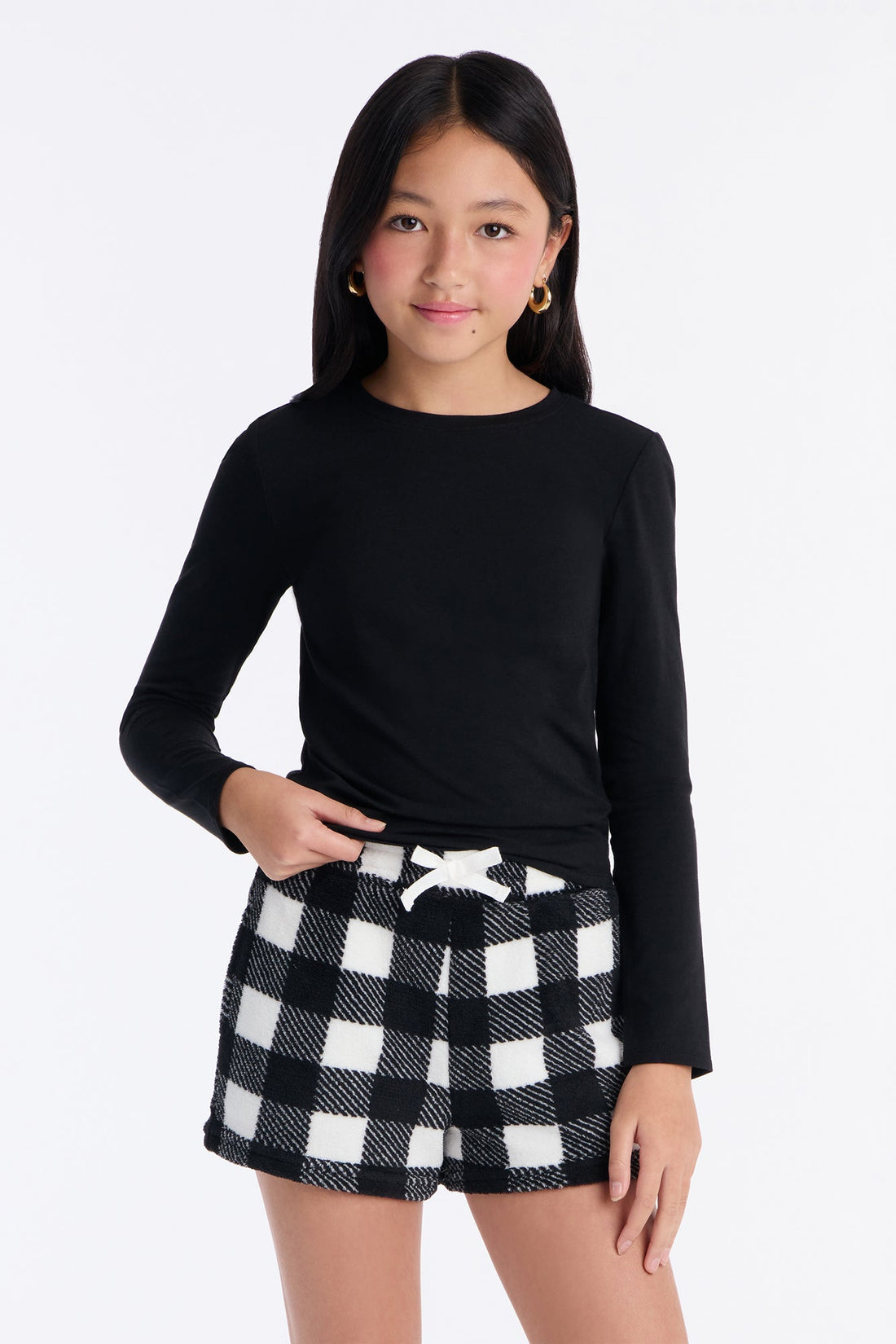 Mini Always Cozy Plush Shorts - Black/White