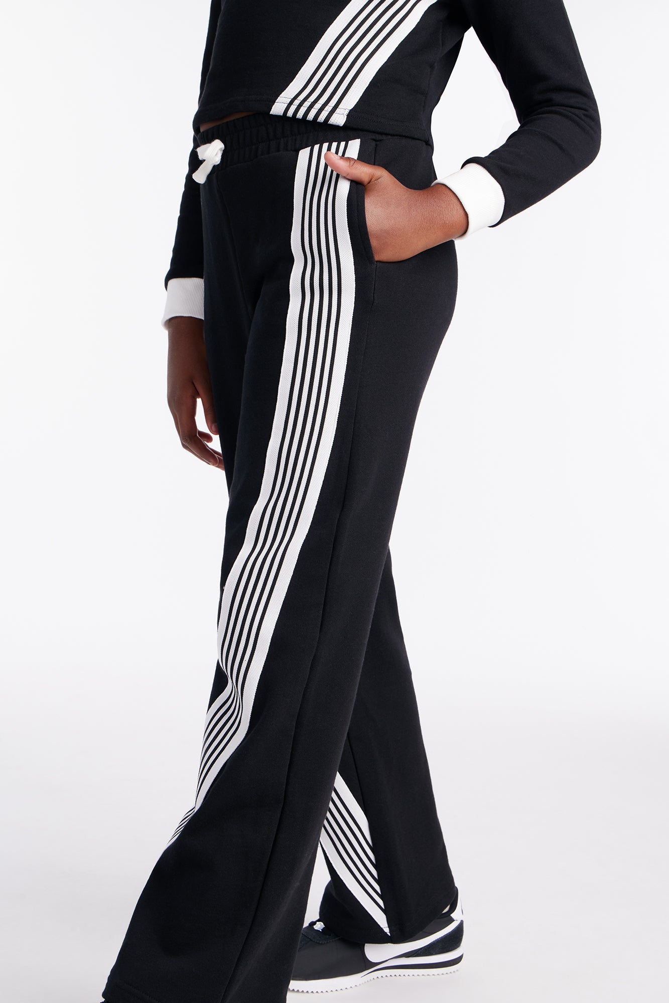 Mini Long Sleeve Varsity Babe Pant Set - Black/White