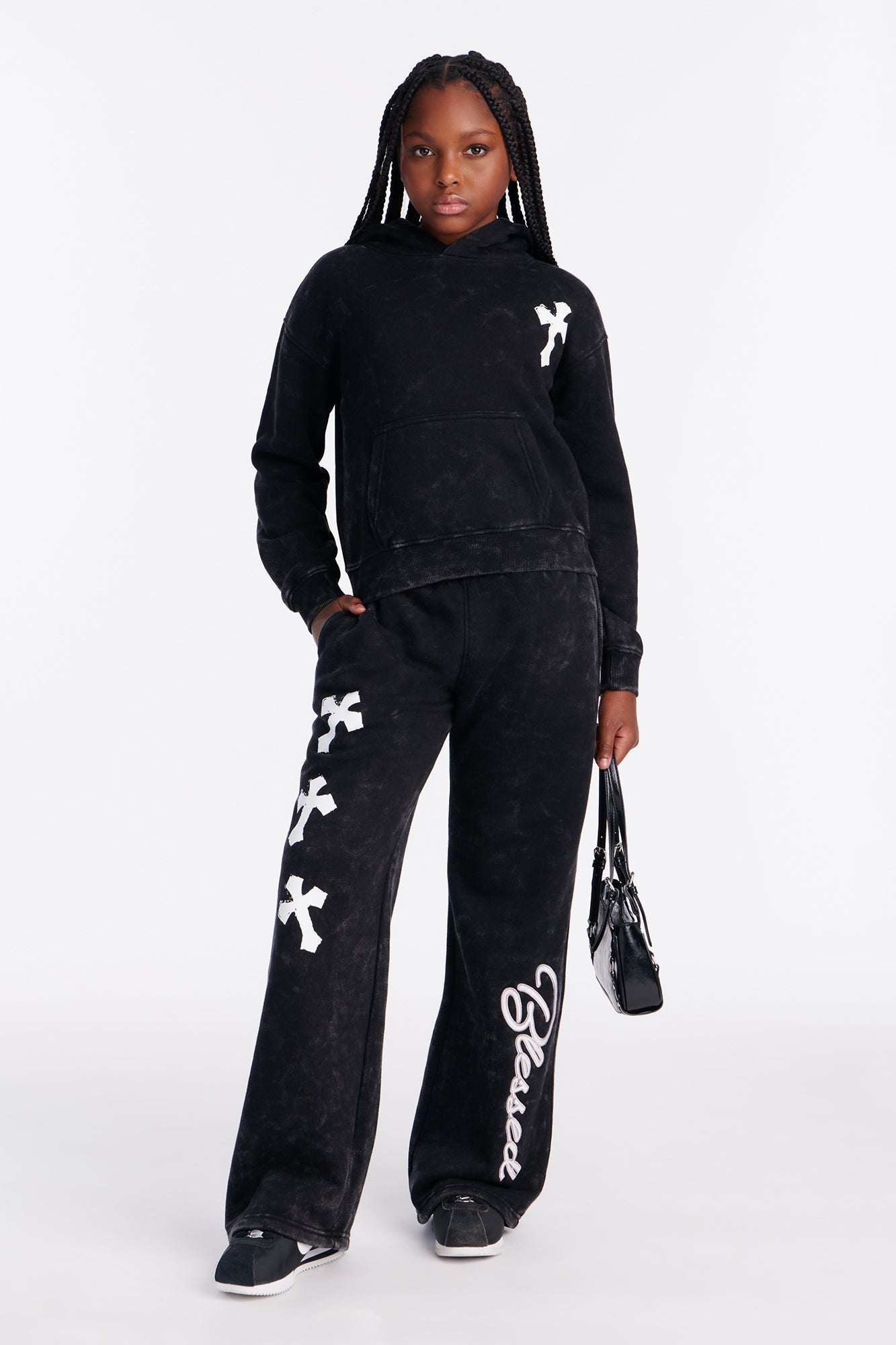 Mini Stay Blessed Washed Fleece Hoodie - Black Wash